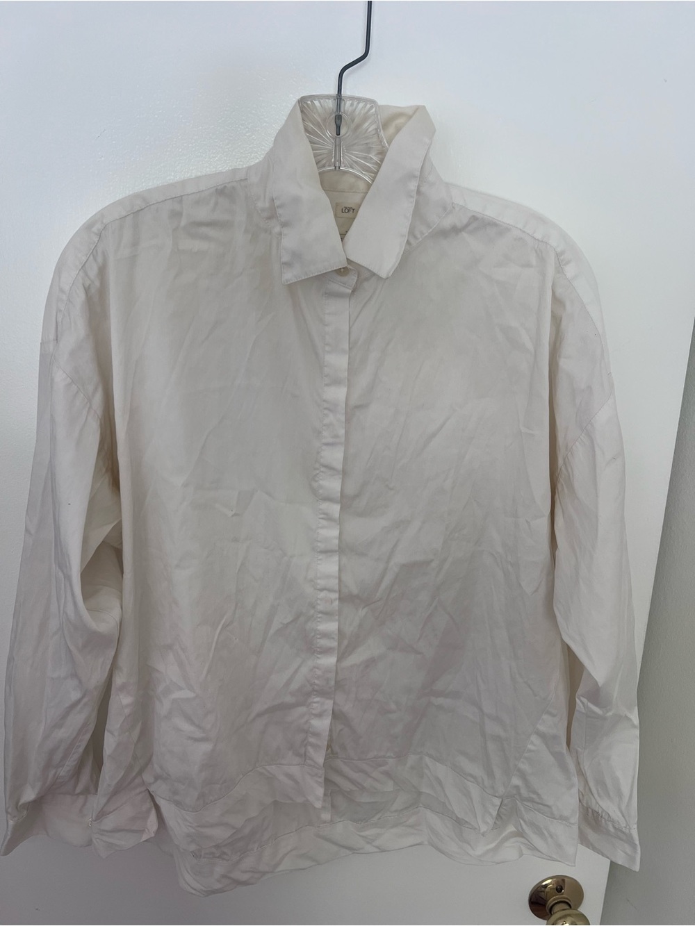 LOFT Cream Button-Front Lightweight Shirt Jacket